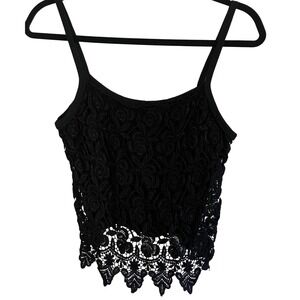 Vintage Fuego Black Floral Lace Overlay Cami Top Cropped 90s Small